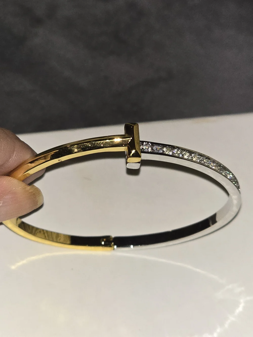 22kgp Dubai Jewelry Gold and Silver Crystal Pavé Bangle Bracelet